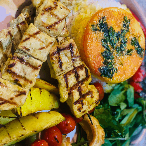 کته جوجه کباب .. chicken kebab & rice/3 skewers 